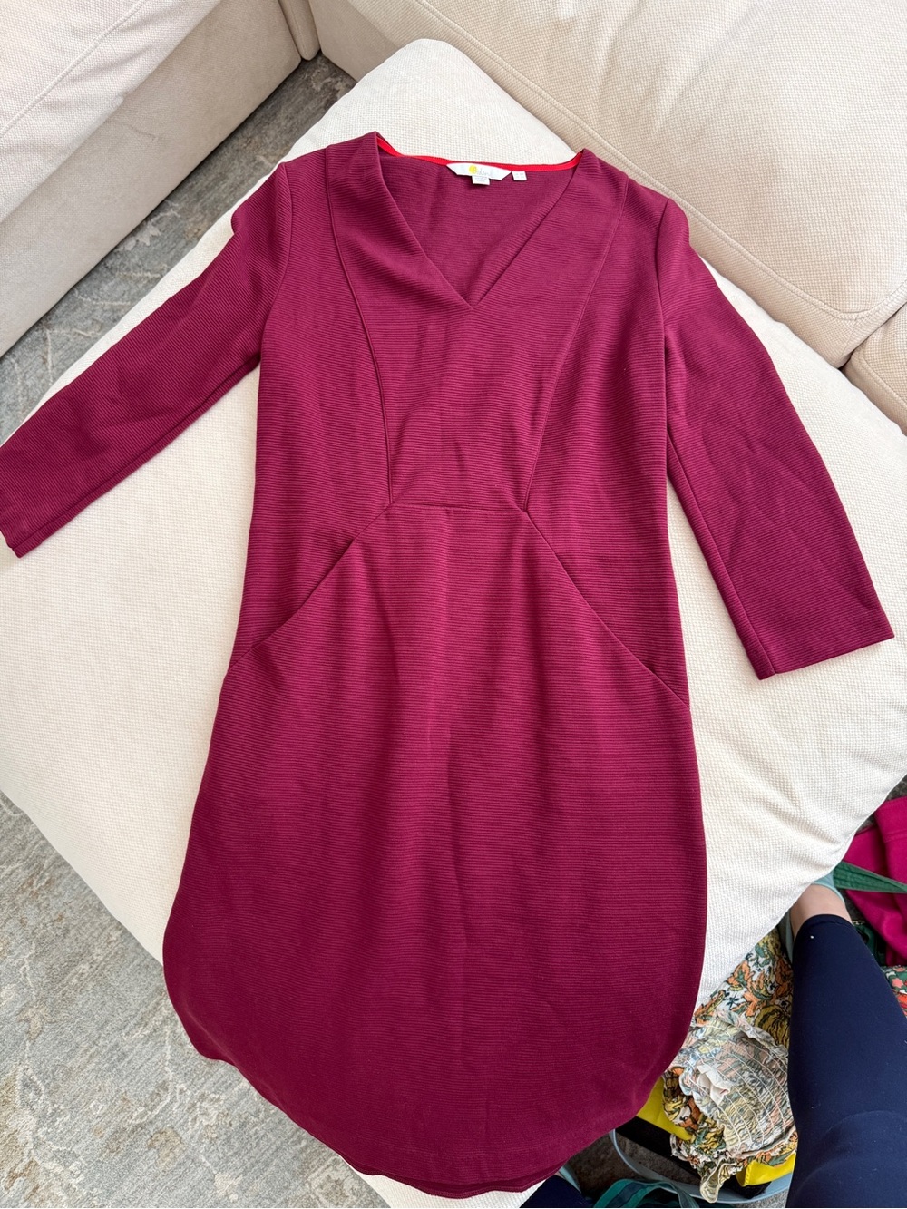 Boden Burgundy V-Neck Dress
